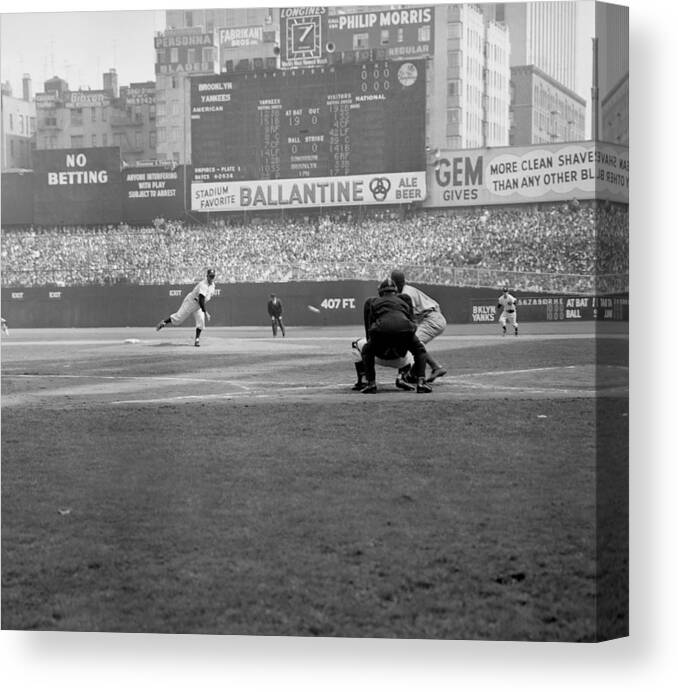 American League Baseball Canvas Print featuring the photograph Allie Reynolds Of The Yankees At The by New York Daily News Archive