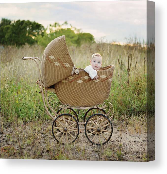 Scenics Canvas Print featuring the photograph Baby Girl In Baby Buggy by Kari Layland