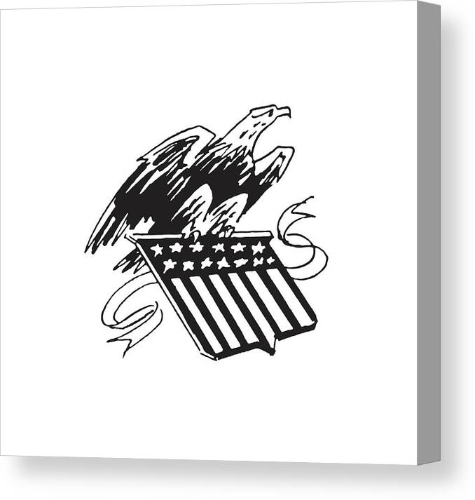 4th Of July Canvas Print featuring the drawing Bald Eagle Holding Flag Crest by CSA Images