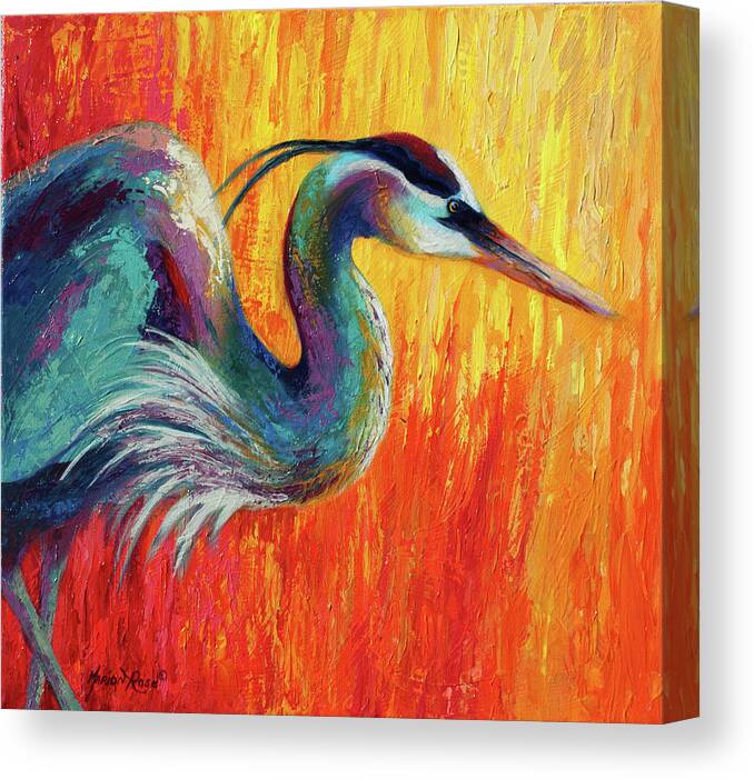 Blue Heron 1 Canvas Print featuring the painting Blue Heron 1 by Marion Rose