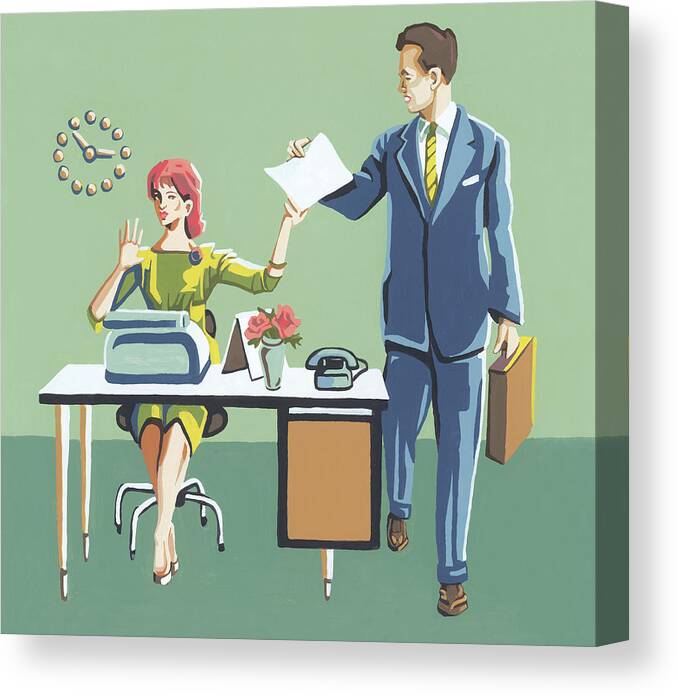 Administration Canvas Print featuring the drawing Businessman Taking a Paper from a Secretary by CSA Images