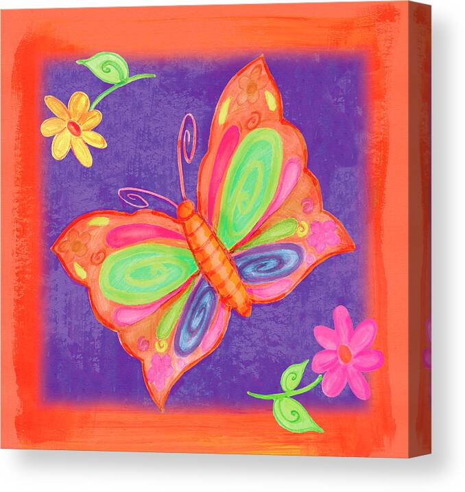 Butterfly And Flowers Canvas Print featuring the painting Butterfly Colors 01 by Maria Trad