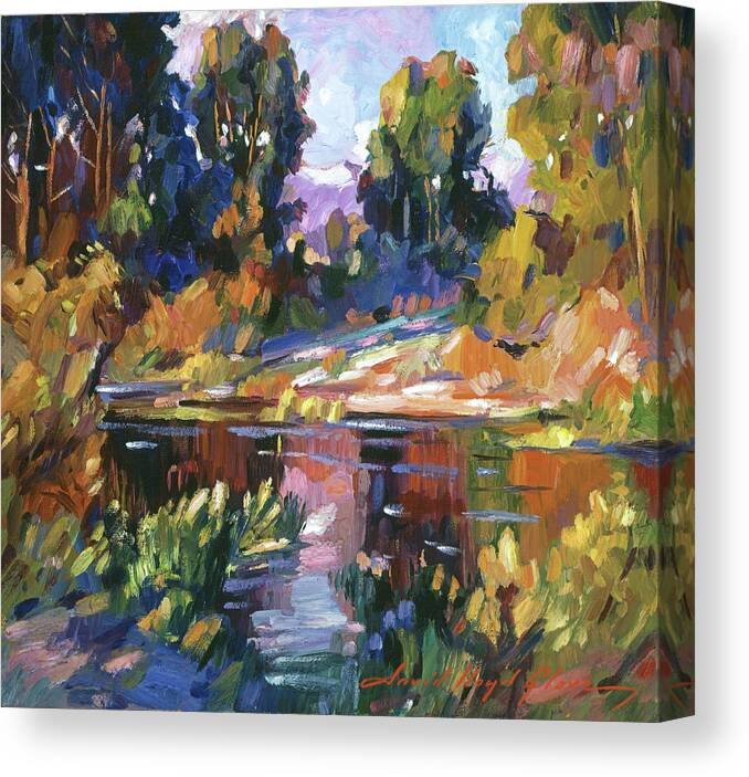Tress Canvas Print featuring the painting California Eucalyptus At The River by David Lloyd Glover