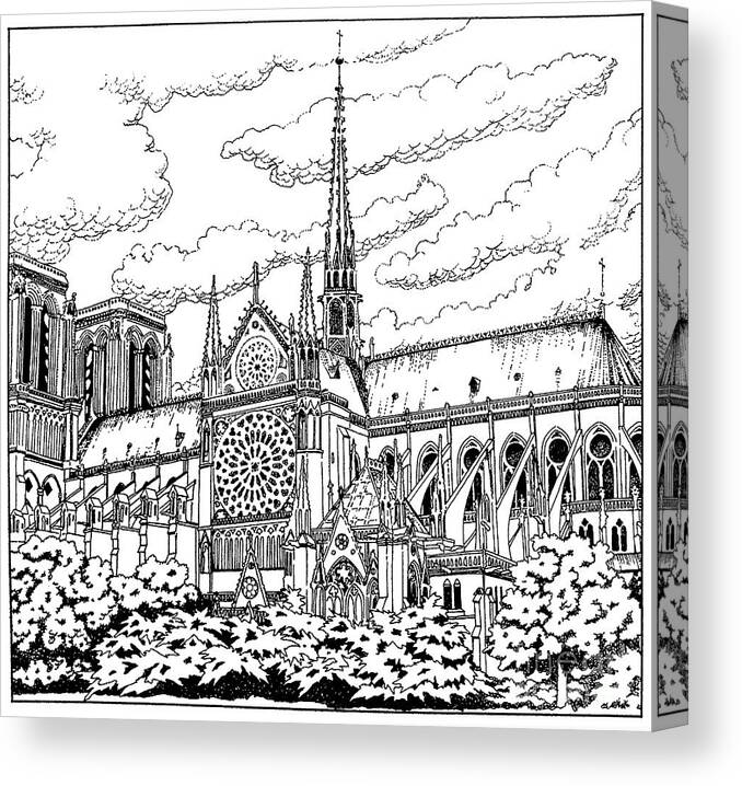 Cathedral Canvas Print featuring the drawing Notre Dame de Paris- Our Lady of Paris by William Hart McNichols