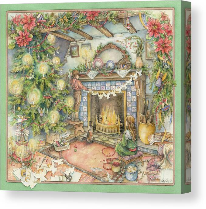 Christmas Hearth Canvas Print featuring the painting Christmas Hearth by Kim Jacobs
