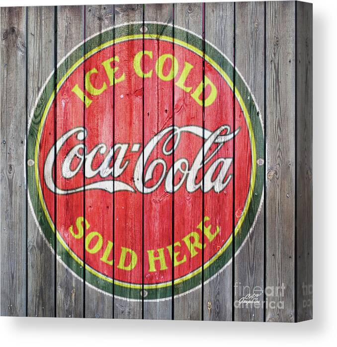 Coca Cola Canvas Print featuring the digital art Coca Cola Barn Wood Sign 2 by CAC Graphics
