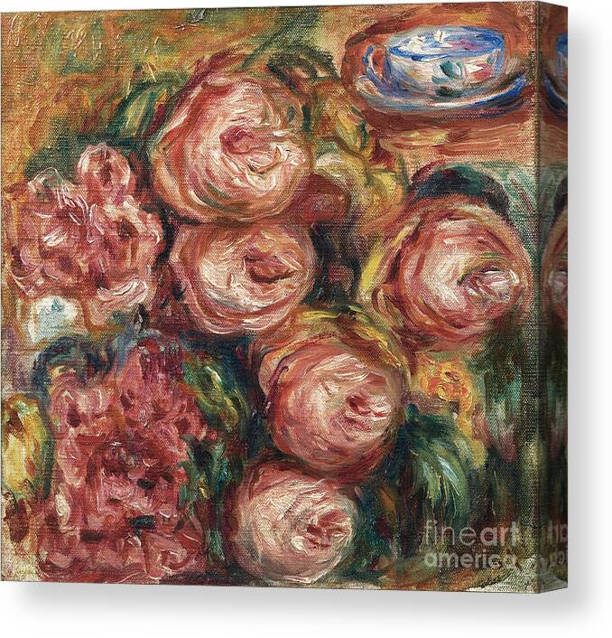 Oil Painting Canvas Print featuring the drawing Composition With Roses And A Cup Of Tea by Heritage Images