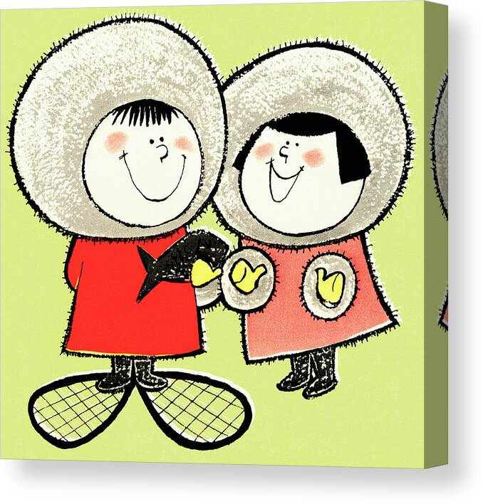 Activity Canvas Print featuring the drawing Eskimo couple by CSA Images