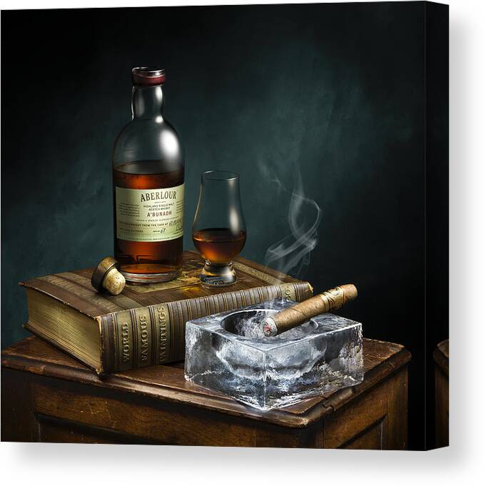 Cigar Canvas Print featuring the photograph Evening Pleasures by Kirbyturnage