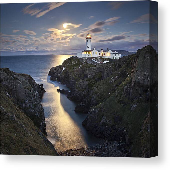 Lighthouse Canvas Print featuring the photograph Fanad By Moonlight by Gary Mcparland