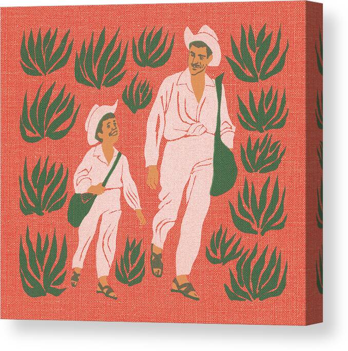 Accessories Canvas Print featuring the drawing Father and Son Walking by CSA Images