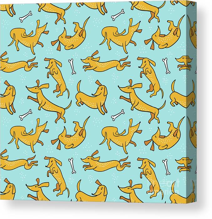 Pets Canvas Print featuring the digital art Funny Fabric Design. Seamless Pattern by Utro na more
