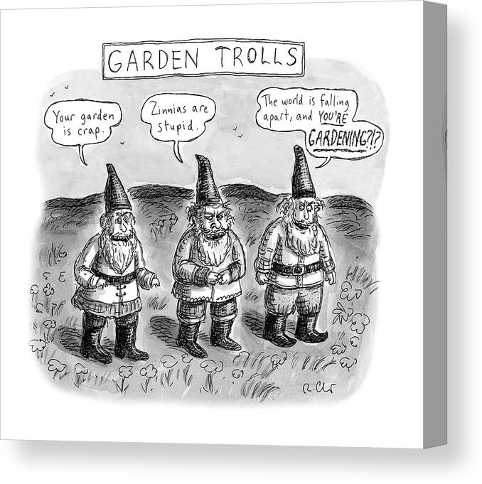 Garden Trolls Canvas Print featuring the drawing Garden Trolls by Roz Chast