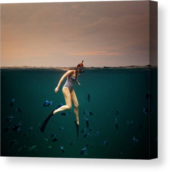 People Canvas Print featuring the photograph Girl Snorkelling by Rjw