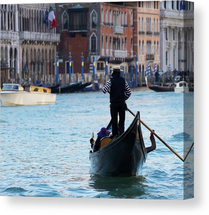 People Canvas Print featuring the photograph Gondola On Canal Grande In Venice by Zmeel