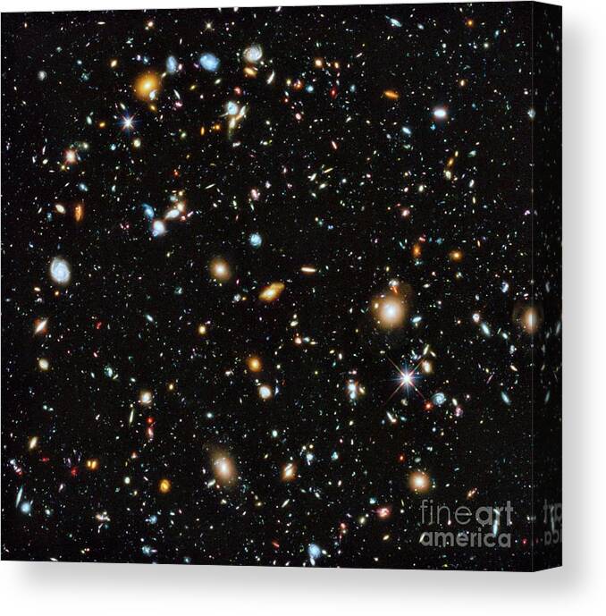 Hubble Ultra Deep Field Canvas Print featuring the photograph Hubble Ultra Deep Field by Nasa, Esa, H. Teplitz And M. Rafelski (ipac/caltech), A. Koekemoer (stsci), R. Windhorst (arizona State University), And Z. Levay (stsci)/science Photo Library