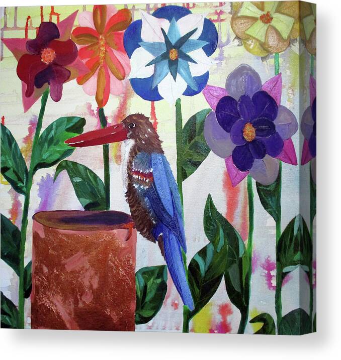 Kingfisher Of Flowers Canvas Print featuring the painting Kingfisher Of Flowers by Lauren Moss