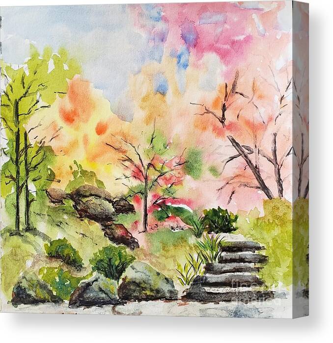 Japanese Garden Canvas Print featuring the painting Lisa's sketch by Lisa Debaets