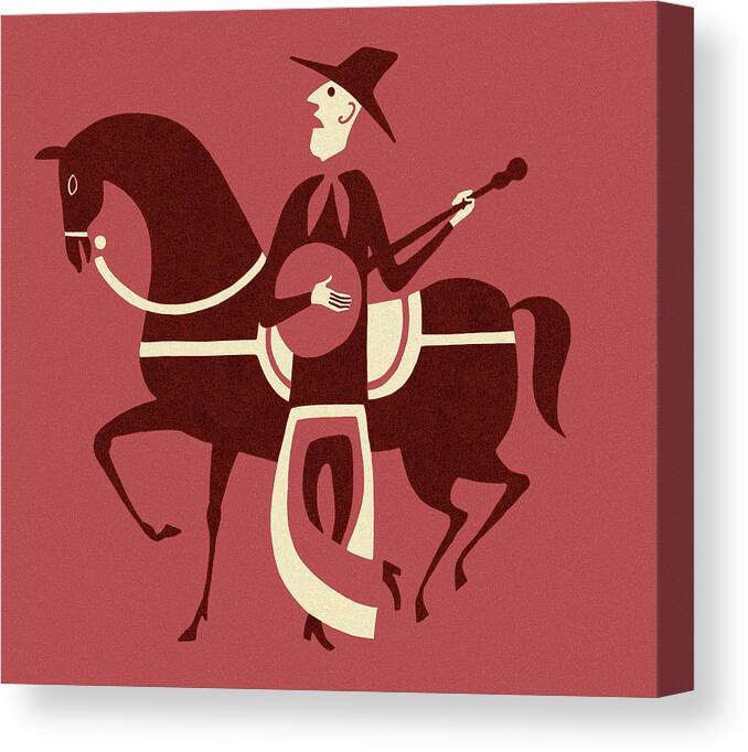 Accessories Canvas Print featuring the drawing Man Playing a Banjo in Front of a Horse by CSA Images