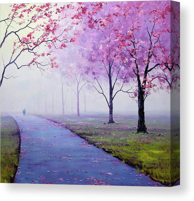 Pink Trees Canvas Print featuring the painting Misty Blossom Trees by Graham Gercken