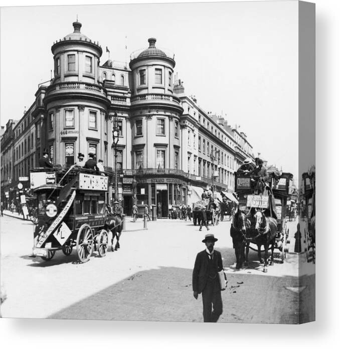 Horse Canvas Print featuring the photograph Omnibuses On The Strand by London Stereoscopic Company