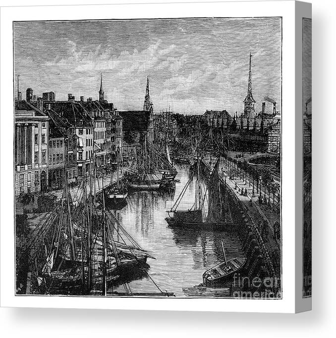 Engraving Canvas Print featuring the drawing The Harbour, Copenhagen, Denmark by Print Collector