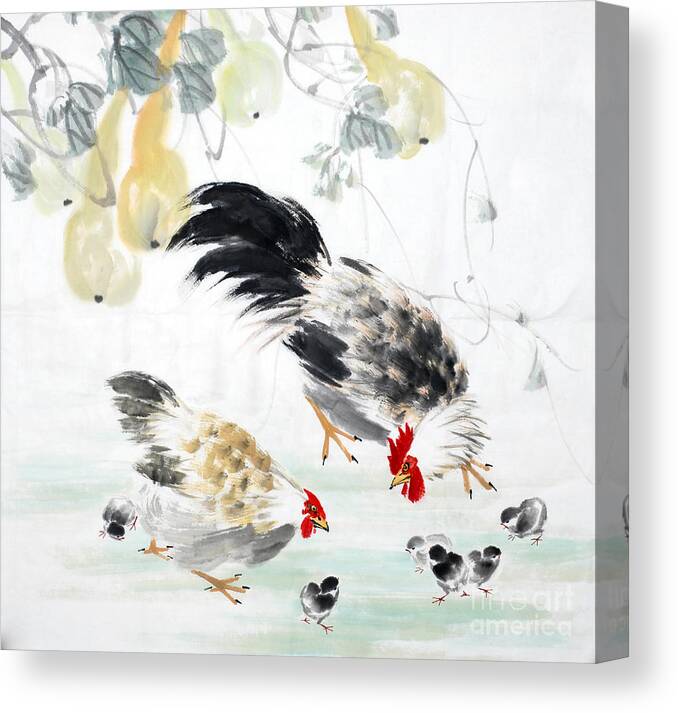 Chicken Canvas Print featuring the digital art Traditional Chinese Ink Painting by Ibird