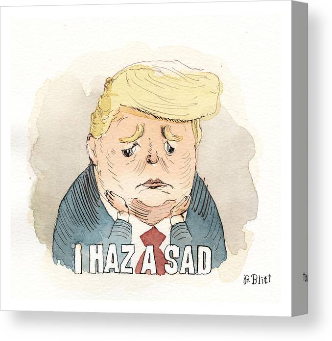 Captionless Canvas Print featuring the painting Trump Crying Cat Memes by Barry Blitt