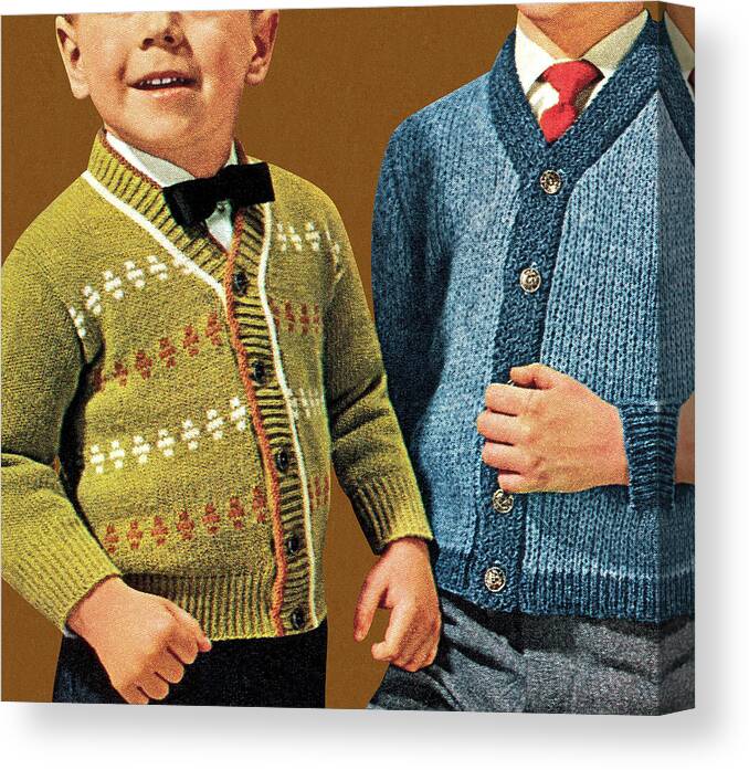 Apparel Canvas Print featuring the drawing Two Little Boys Wearing Caridigans by CSA Images