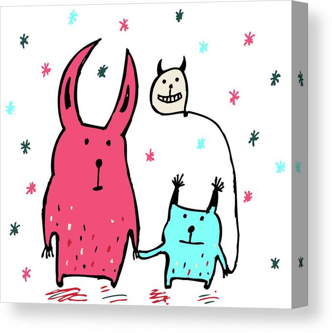 Monsters Canvas Print featuring the digital art Two Little Monsters by Carla Martell