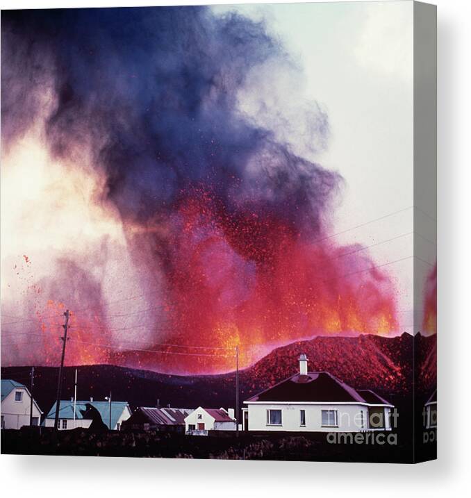 Reykjavik Canvas Print featuring the photograph Volcano Erupting by Bettmann