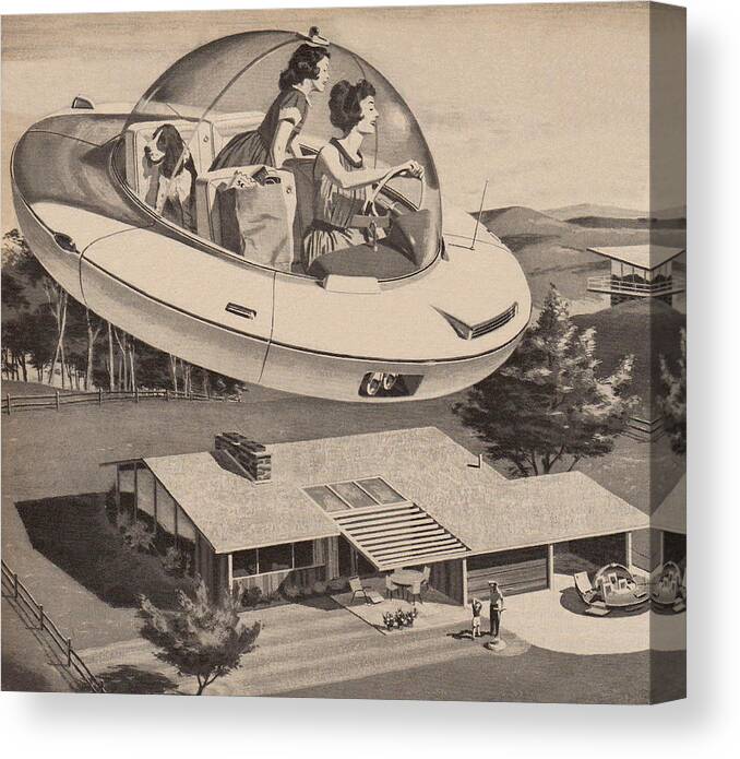 Pets Canvas Print featuring the photograph Woman Driving Flying Saucer by Graphicaartis