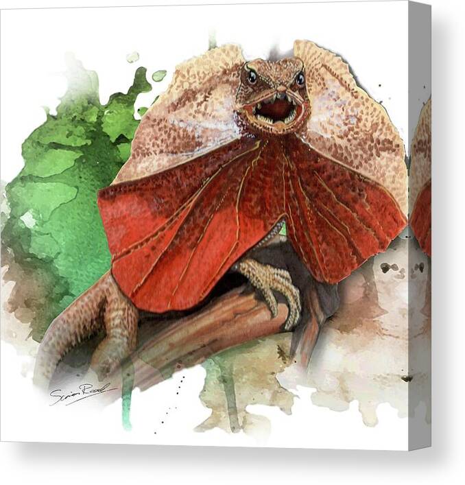 Art Canvas Print featuring the painting Australian Frilled Necked Lizard by Simon Read