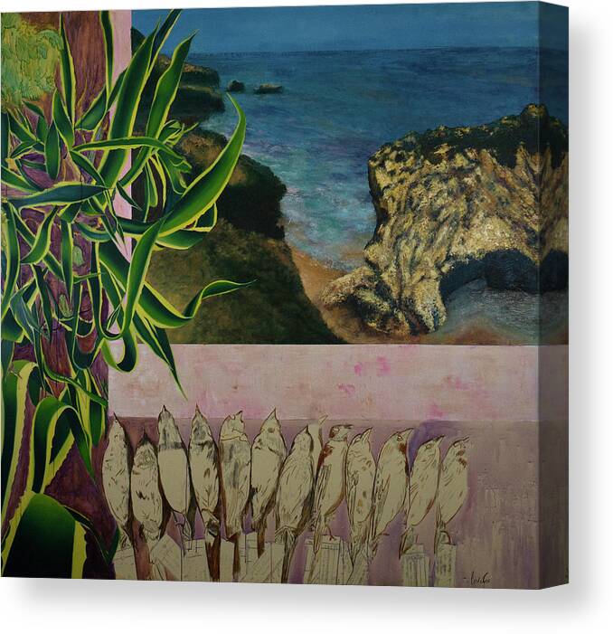 Malibu Canvas Print featuring the painting The Birds and Malibu by Cecilie Rose