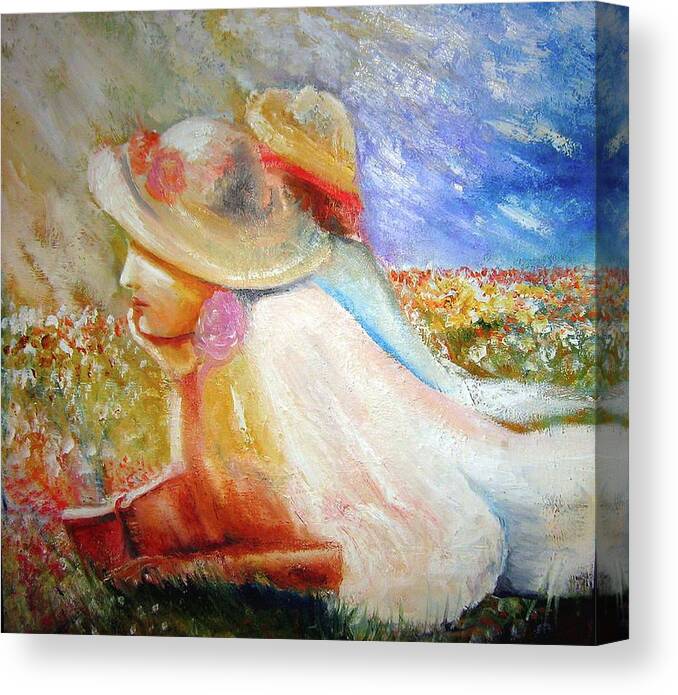 Fields Of Flowers Prints Canvas Print featuring the painting Contemplation by Dalgis Edelson