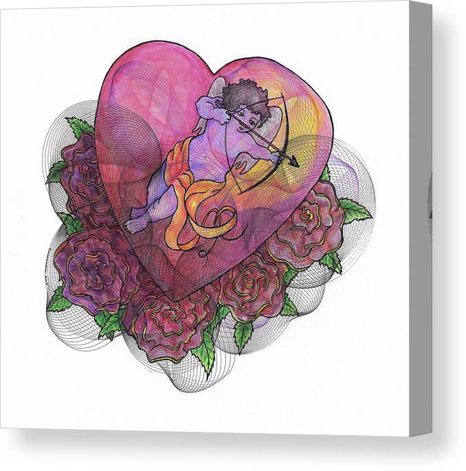 Cupid Canvas Print featuring the drawing Cupid about to Release his Arrow by Teresamarie Yawn