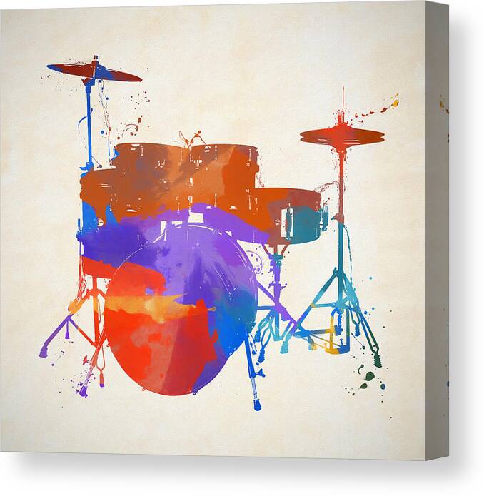 Drum Set Color Splash Painting Canvas Print featuring the painting Drum Set Color Splash Painting by Dan Sproul