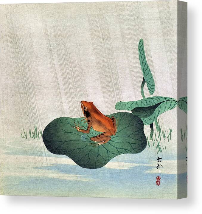 Ohara Koson Canvas Print featuring the painting Frog in Rain by Ohara Koson