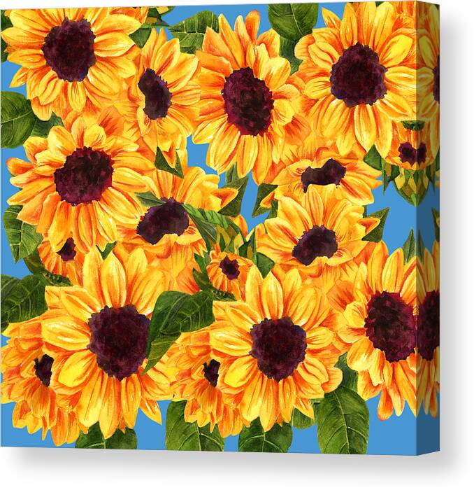Sunflower Canvas Print featuring the digital art Happy Sunflowers by Linda Bailey