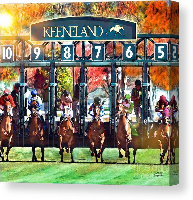 Keeneland Canvas Print featuring the digital art Keeneland Fall Starting Gate by CAC Graphics