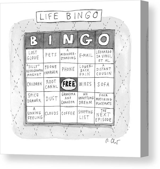 Captionless Canvas Print featuring the drawing Life Bingo by Roz Chast