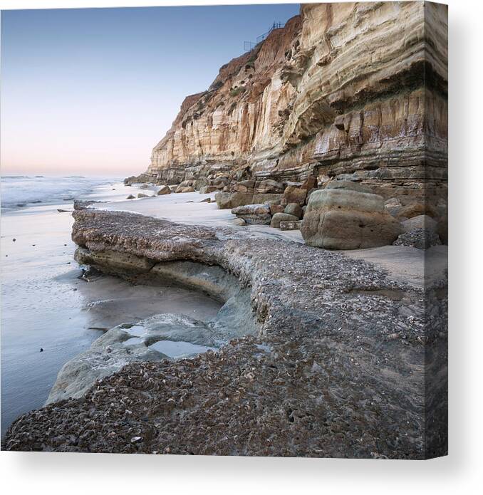 San Diego Canvas Print featuring the photograph Solana Beach Sunrise Over Cliffs by William Dunigan