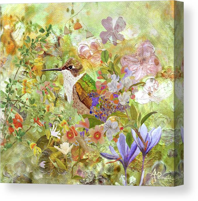 Hummingbird Canvas Print featuring the painting Spring Arrival by Angeles M Pomata