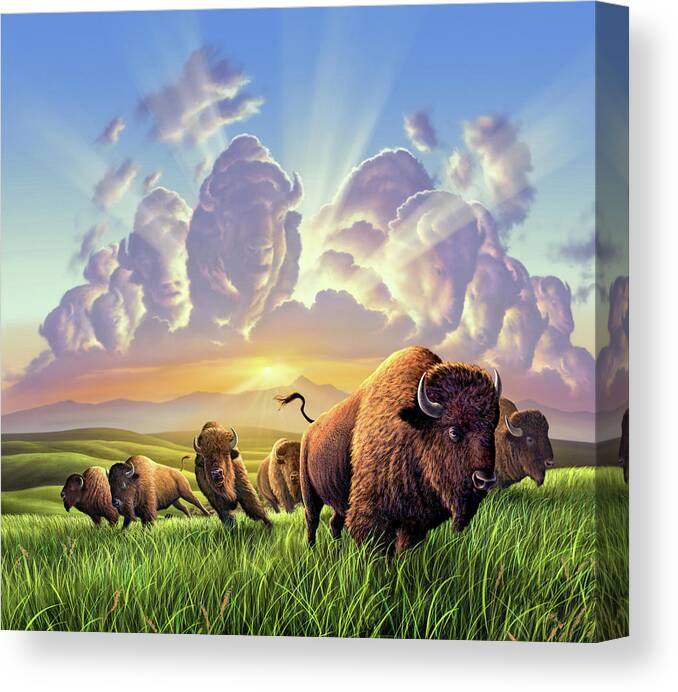 Buffalo Canvas Print featuring the painting Stampede by Jerry LoFaro