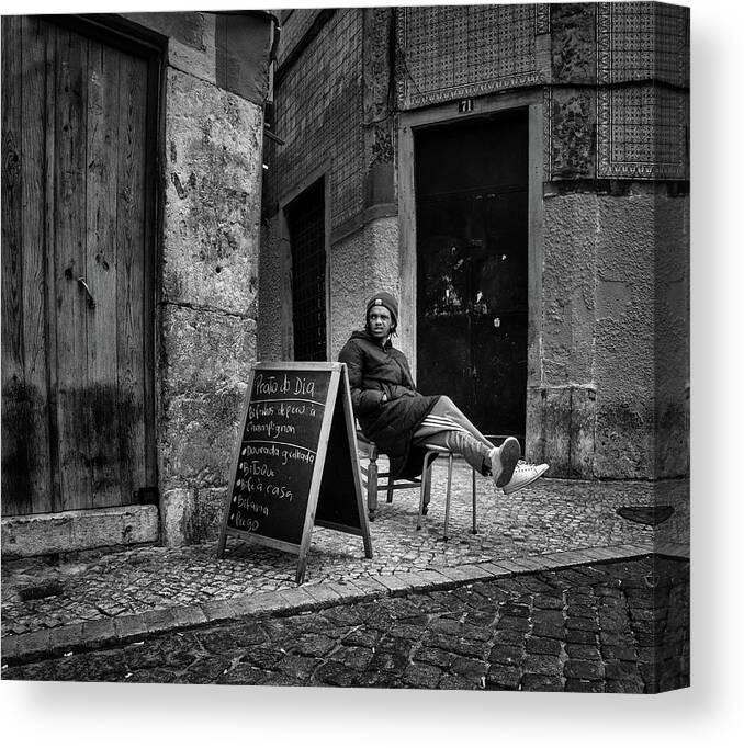 On The Street Canvas Print featuring the photograph The cook is in pause by Micah Offman