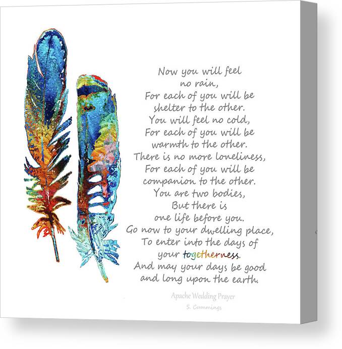 Feathers Canvas Print featuring the painting Togetherness - Native American Wedding Prayer - Sharon Cummings by Sharon Cummings