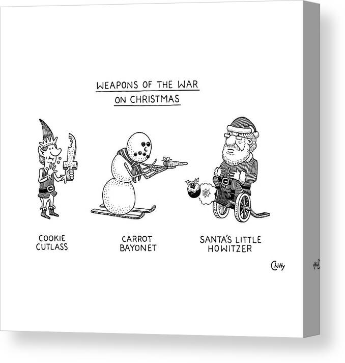 Captionless Canvas Print featuring the drawing Weapons Of The War On Christmas by Tom Chitty