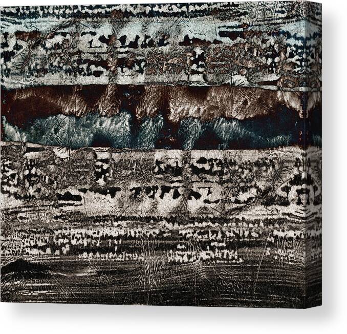 Monoprint Canvas Print featuring the mixed media Blue and Black Textures #1 by Carol Leigh