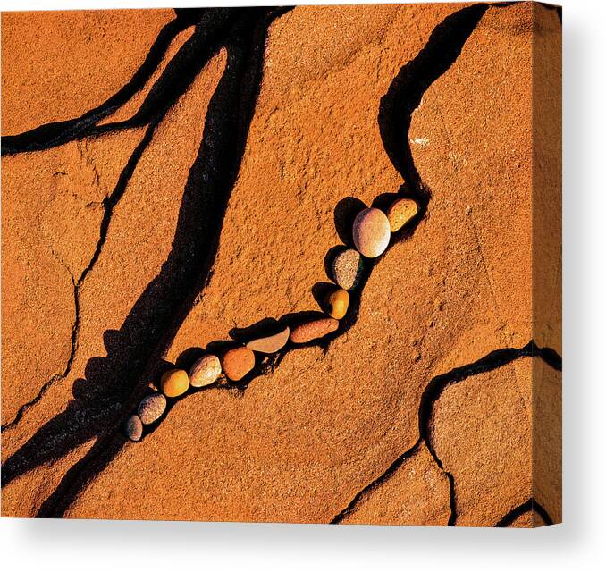 Photography Canvas Print featuring the photograph Pebbles On Rocks At Shoreline, Lake #1 by Panoramic Images