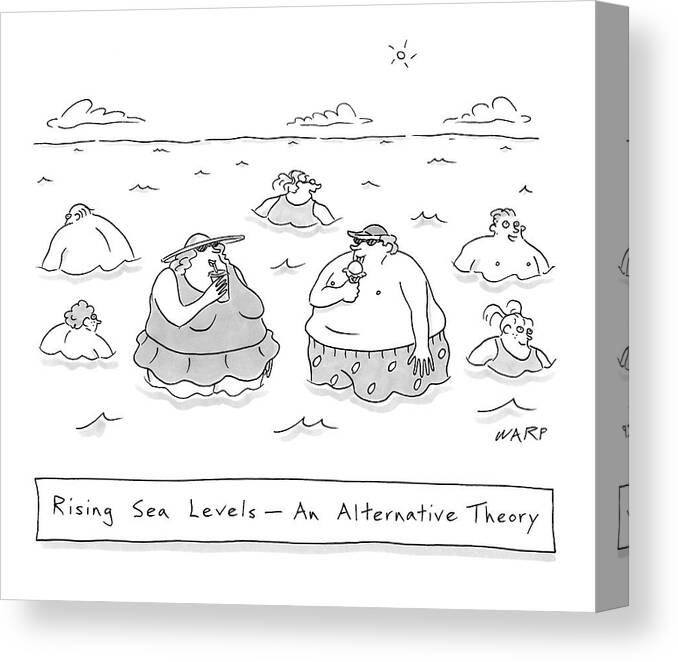 Vanity Canvas Print featuring the drawing Rising Sea Levels - An Alternative Theory by Kim Warp